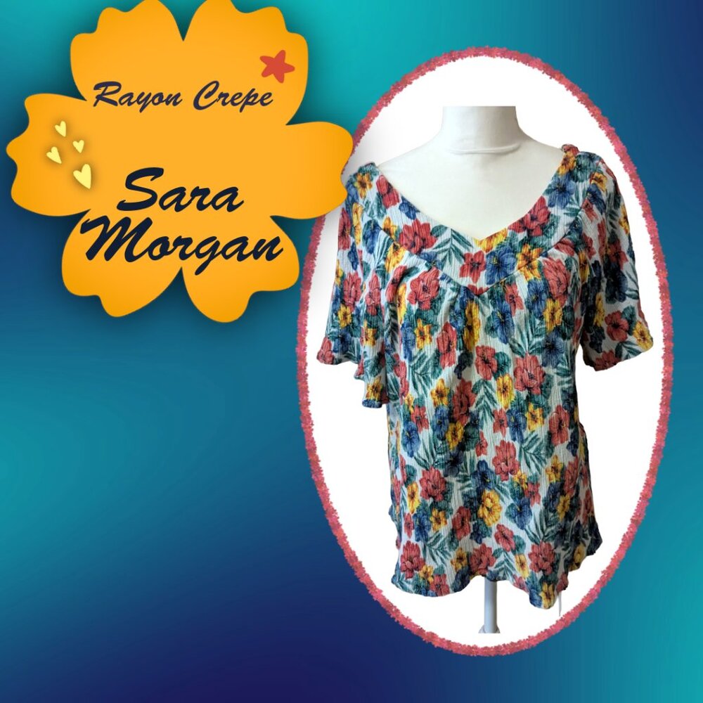 Sara Morgan rayon crepe boho flowered top, size L